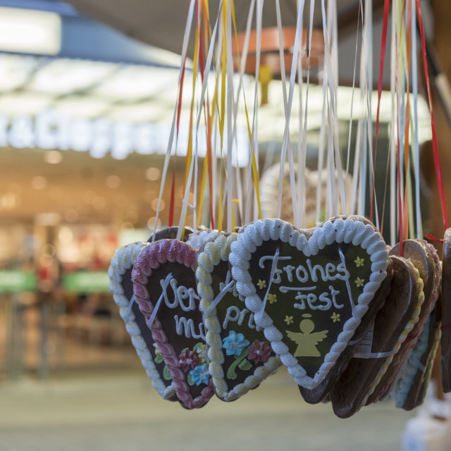 "the only opened stall selling gingerbread Christmas Hearts" stock image