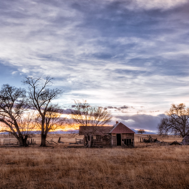 "Old Farmhouse at Sunset In The Countryside" stock image