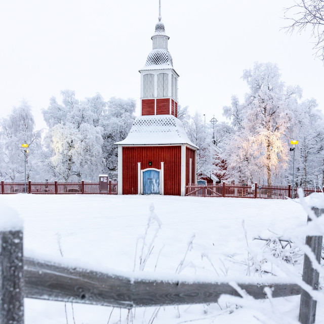 "Church tower of Jukkasjärvi" stock image