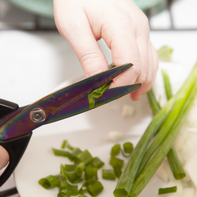 "Cutting Green Onions" stock image