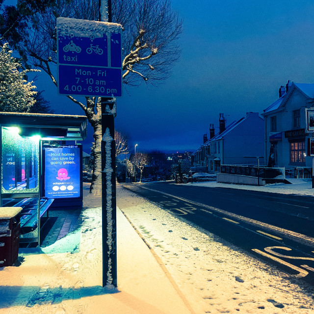 "Cold morning at the bus stop" stock image