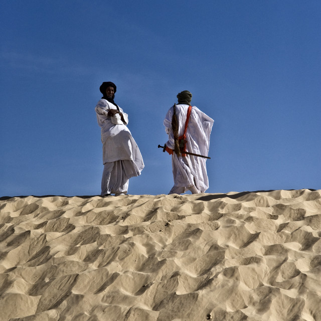 "Touareg men on Sahara dune" stock image