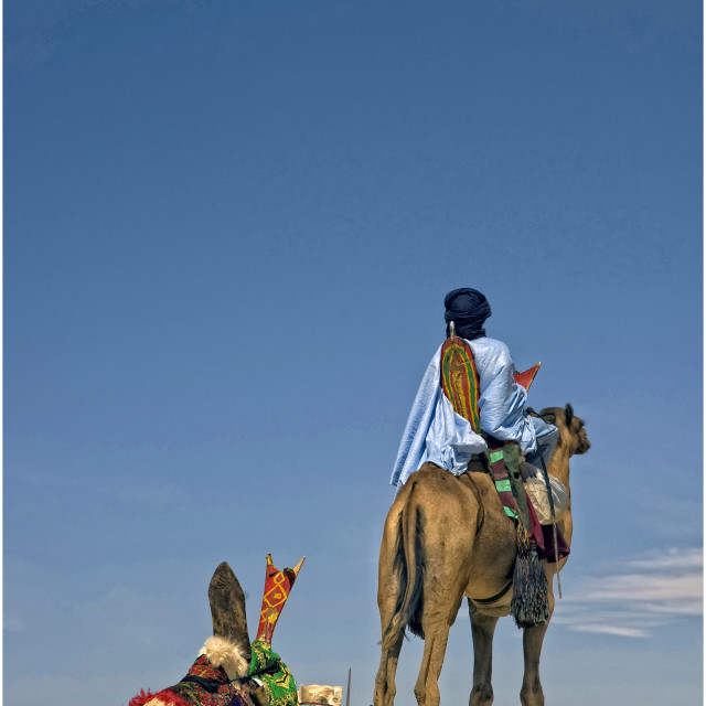 "Touareg men with camels; Sahara Desert" stock image
