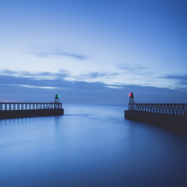 "Late Summer Blue Hour at Whitby, North Yorkshire" stock image