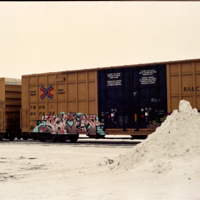"Train Cars and Snow" by Zachary I Peabody - £10.00 "Train Cars and Snow" stock image