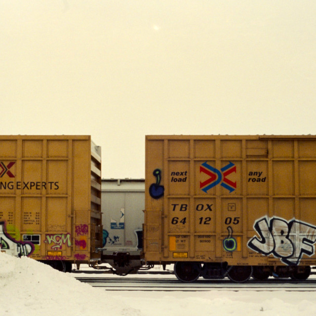 "Graffitied Train Car in the Winter" by Zachary I Peabody - £10.00 "Graffitied Train Car in the Winter" stock image
