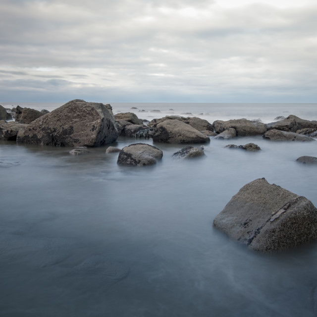 "Rocky shores at Ravenscar, North Yorkshire" stock image