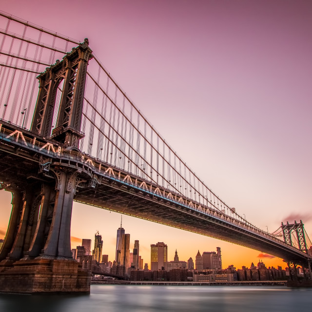 "Sunset at Manhatten Bridge" by Russell Waite Photography - $26.93 "Sunset at Manhatten Bridge" stock image
