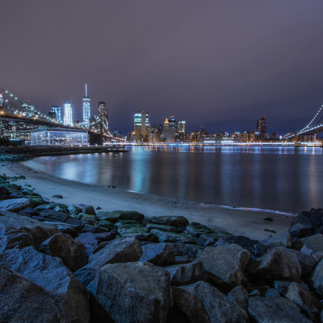 "New York At Night - Brooklyn Bridge Digital Download" stock image