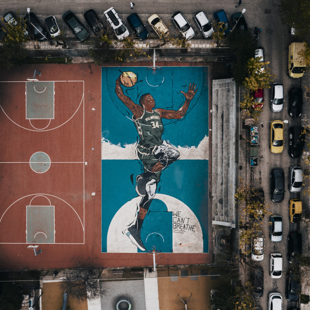 "Antetokounmpo basketball court Athens" by Dimitris Tzankatian - $98.92 "Antetokounmpo basketball court Athens" stock image