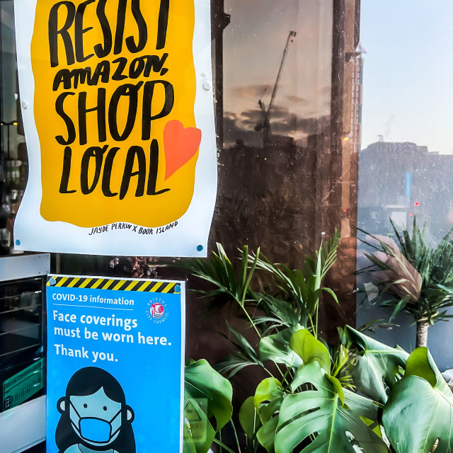 "Resist Amazon- shop local" stock image