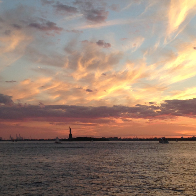 "Liberty Sunset- New York Harbor" stock image