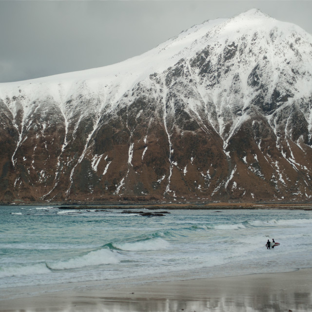 "Surfing in Lofoten" stock image