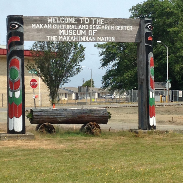 "Welcome sign for Neah Bay Vistor's center" stock image