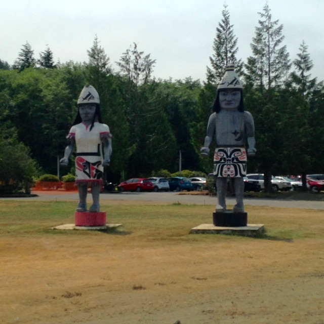 "Makah Indian Statues- Neah Bay Vistors Center, WA" stock image