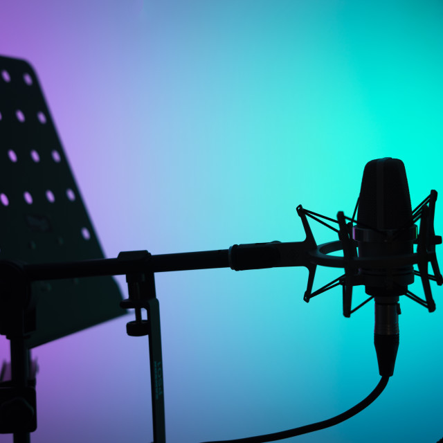 "Voiceover studio microphone" stock image