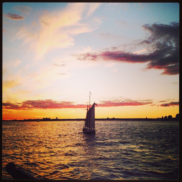 "New York Harbor Sunset" stock image