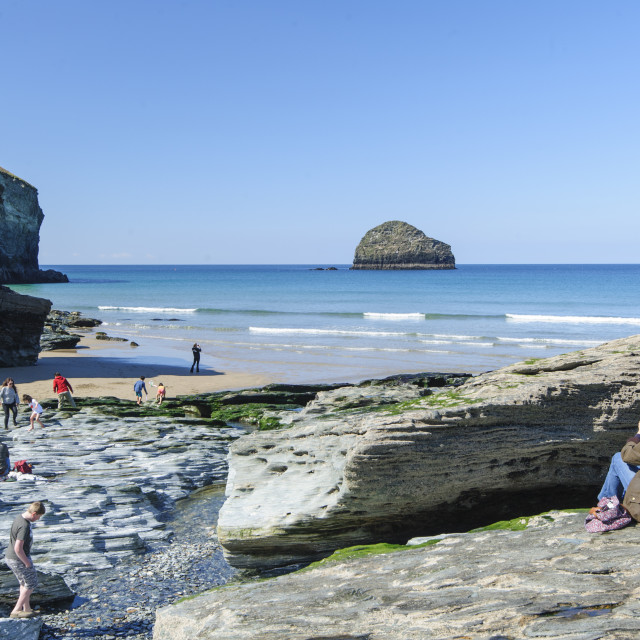 "Trebarwith Strand, North Cornwall" stock image