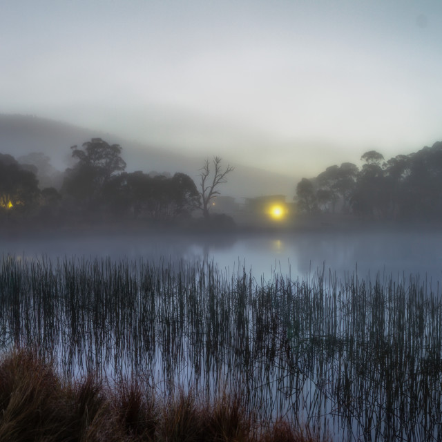 "Dawn on Lake Crackenback" by Wes Schulstad - £16.00 "Dawn on Lake Crackenback" stock image