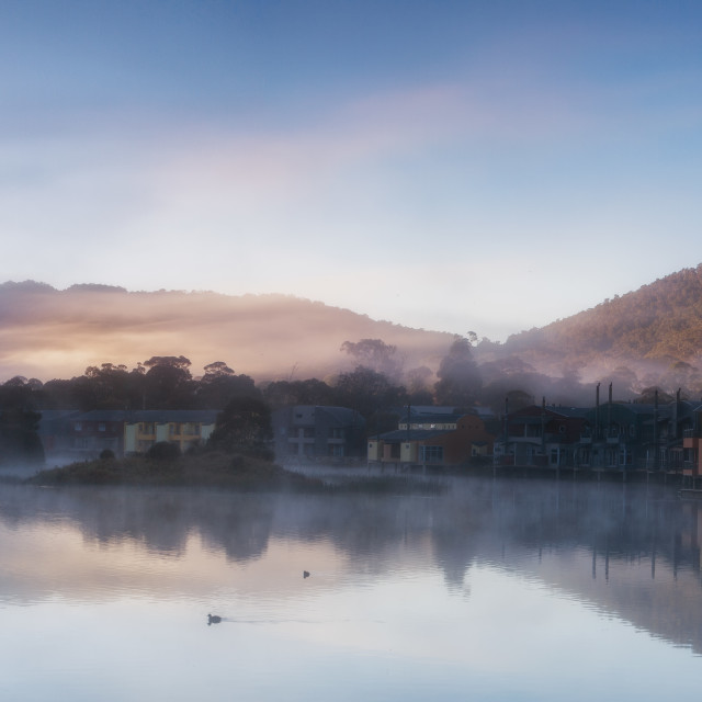 "Dawn on Lake Crackenback" by Wes Schulstad - £16.00 "Dawn on Lake Crackenback" stock image