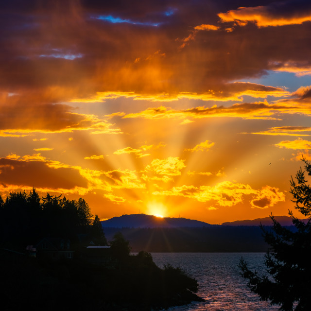 "Sunset Awe Over Puget Sound" stock image