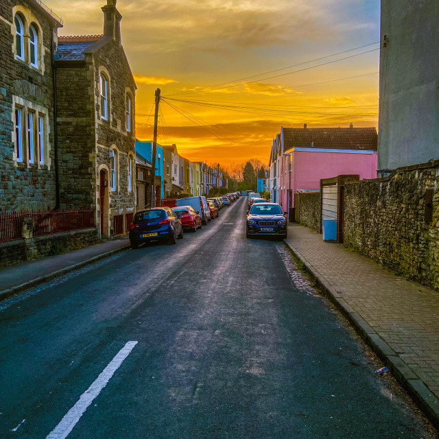 "Sunrise over suburbia" stock image