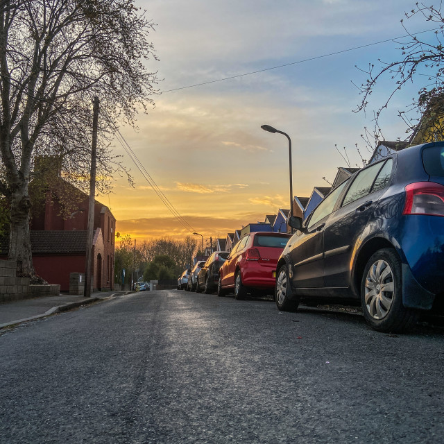 "Sunrise over Cemetery Road, Bristol" stock image