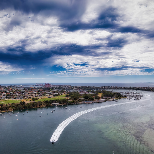 "Swan River Scene with Motor Launch" stock image