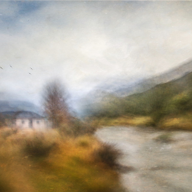 "Bullocks Hut - Thredbo River" by Wes Schulstad - £16.00 "Bullocks Hut - Thredbo River" stock image