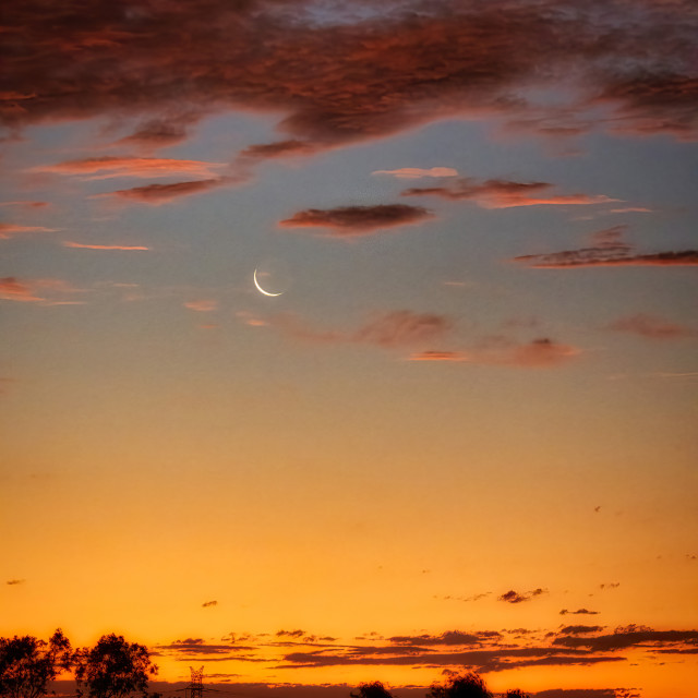 "Moon in a Sunset Sky (Portrait)" stock image