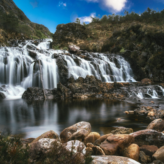 "Waterfalls, Bad an Sgalaig , Scottish Highlands" stock image