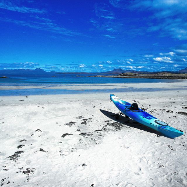 "Mellon Udrigle Beach, a Kayak and White Sand" stock image