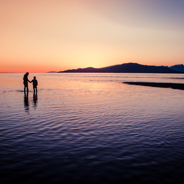 "Mother and son - Vancouver sunset" stock image