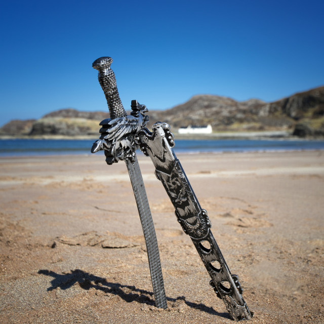 "The Sword in the Sand, Clashnessie, Scottish Highlands" stock image