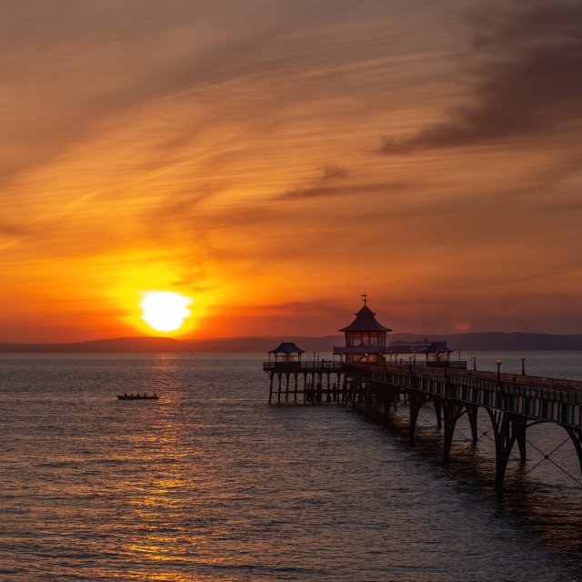 "Sunset over Clevedon Pier" by Pete Griffiths - £10.00 "Sunset over Clevedon Pier" stock image