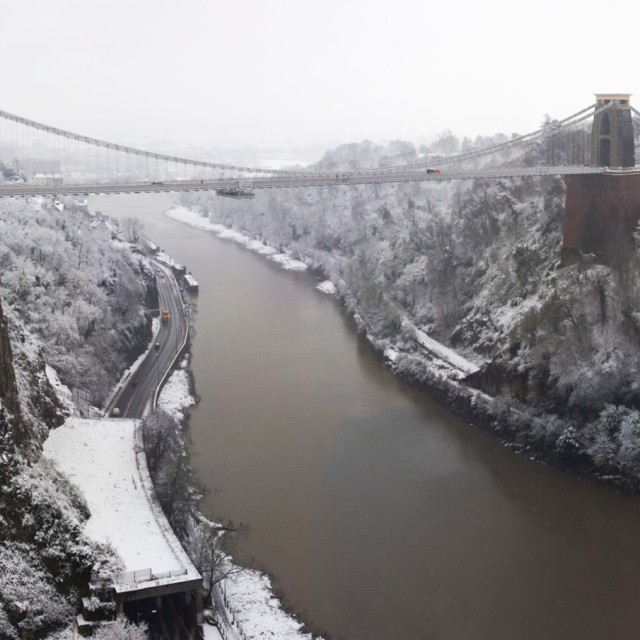 "Clifton Suspension Bridge in Snow" by Pete Griffiths - £10.00 "Clifton Suspension Bridge in Snow" stock image
