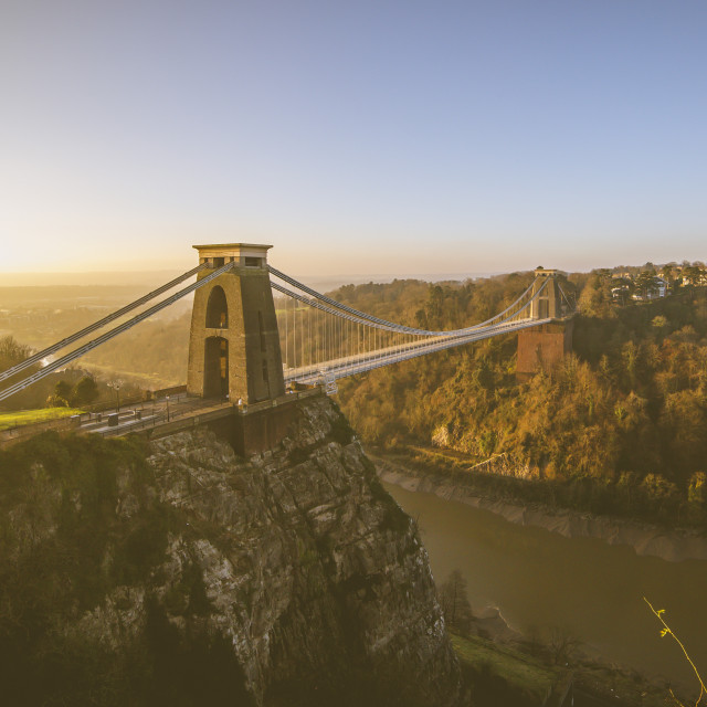 "Sunrise over the suspension bridge" by Pete Griffiths - £10.00 "Sunrise over the suspension bridge" stock image
