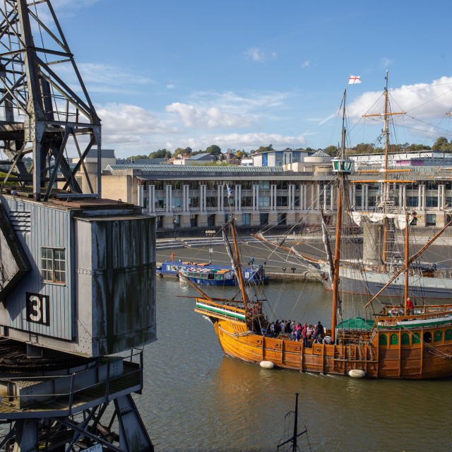"Bristol cranes & ships" by Pete Griffiths - £10.00 "Bristol cranes & ships" stock image