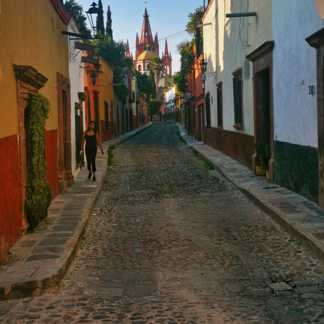 "Street with view of Church, San Miguel de Allende" stock image