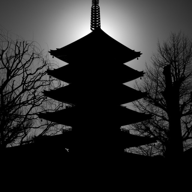 "Pagoda Sunrise" by Blue Magister - £220.00 "Pagoda Sunrise" stock image
