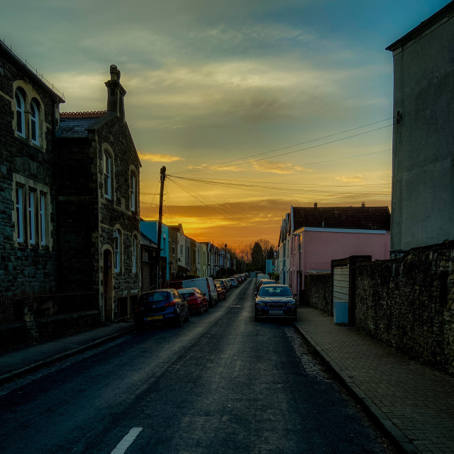 "Sunrise over suburbia" stock image