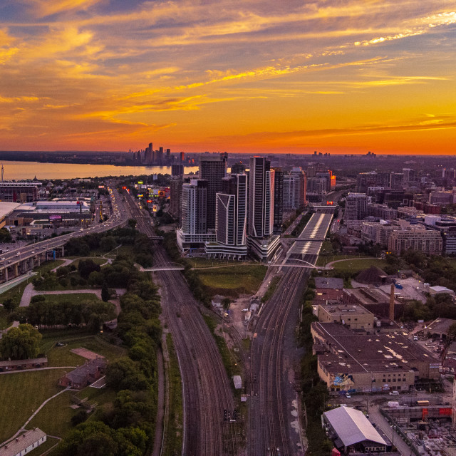 "Fort York and Garrison Crossing Sunset" stock image