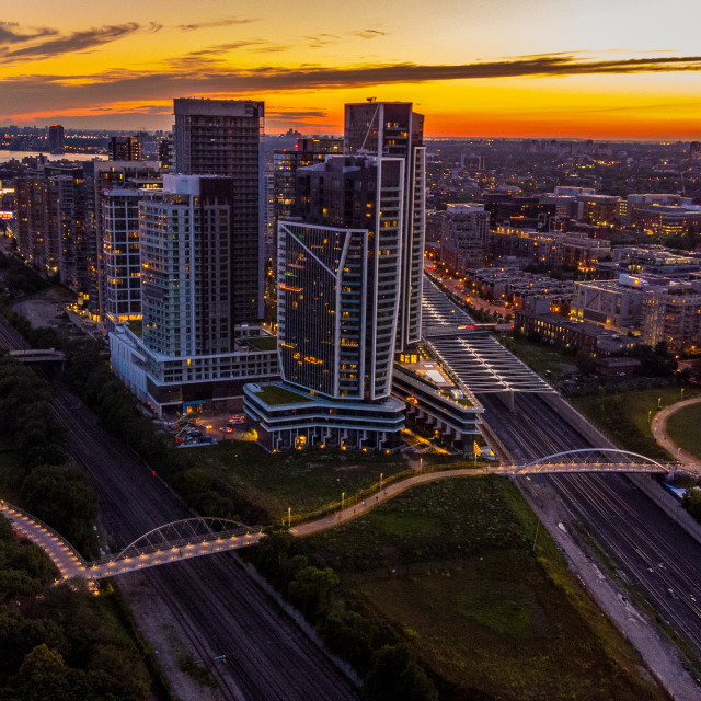 "Garrison Point Condos Sunset" stock image