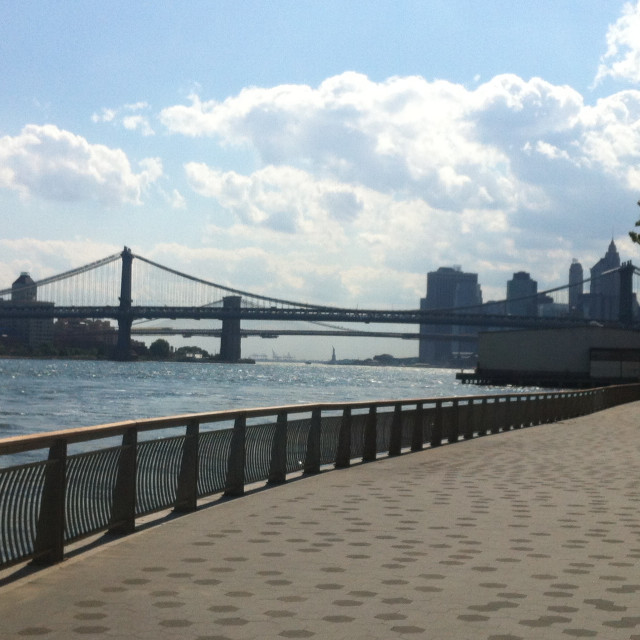 "East River Park looking down Lower Manhattan" stock image