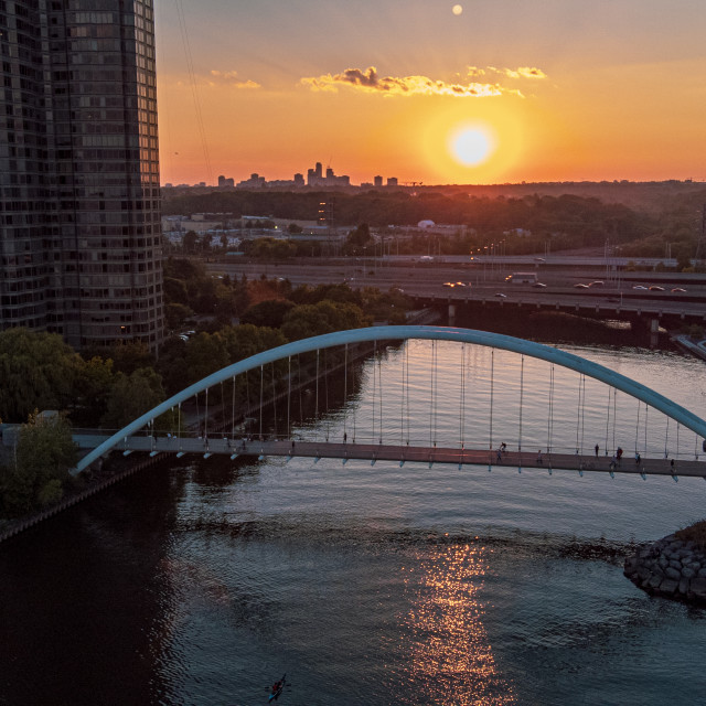 "Humber Bay Arch Bridge Sunset" stock image