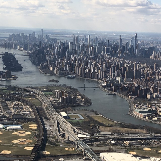 "Looking down the East River from above" stock image