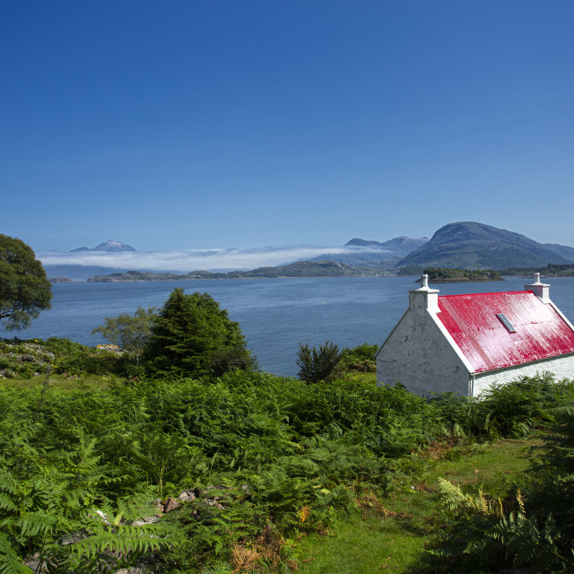 "The Wee Red Cottage on Loch Shieldaig, Scottish highlands" by John McGowan - £15.00 "The Wee Red Cottage on Loch Shieldaig, Scottish highlands" stock image