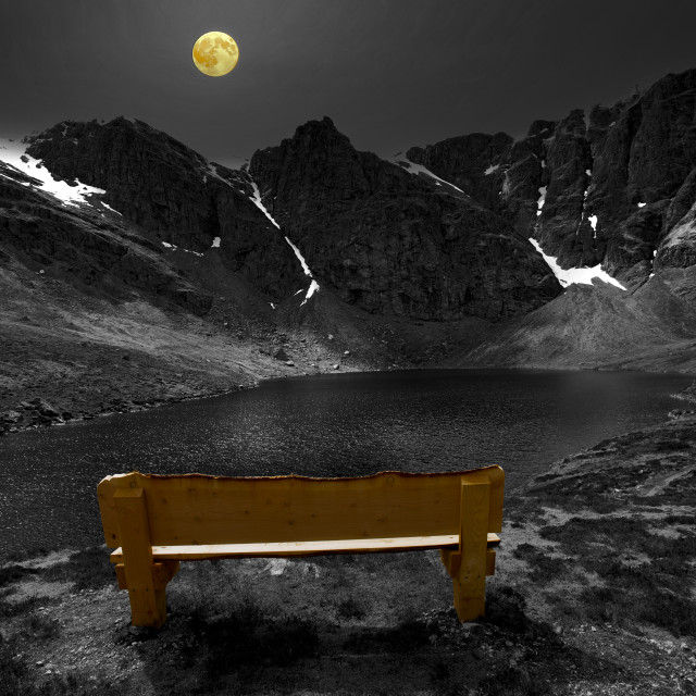 "The Moon and a Bench, Creag Meagaidh, Highlands" by John McGowan - £10.00 "The Moon and a Bench, Creag Meagaidh, Highlands" stock image