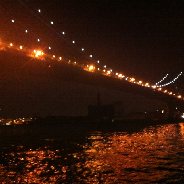 "Manhattan Bridge at night" stock image