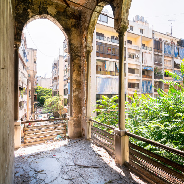 "Hallway with View at Beirut in Abandoned Palace" by Roman Robroek - $30.80 "Hallway with View at Beirut in Abandoned Palace" stock image